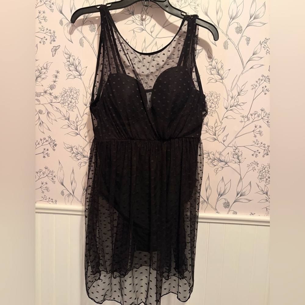 Polka Dot Mesh Swim Dress
